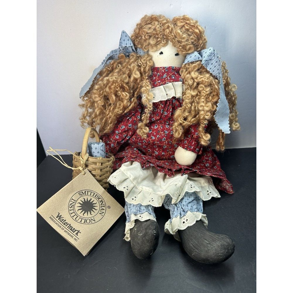 20" Cloth Doll Red Dress And Pigtail Smithsonian Watermark‎